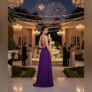 Gorgeous La Femme Purple with Rhinestones Gown, size 6